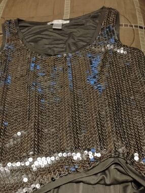 august silk Black Sequin Mesh Top